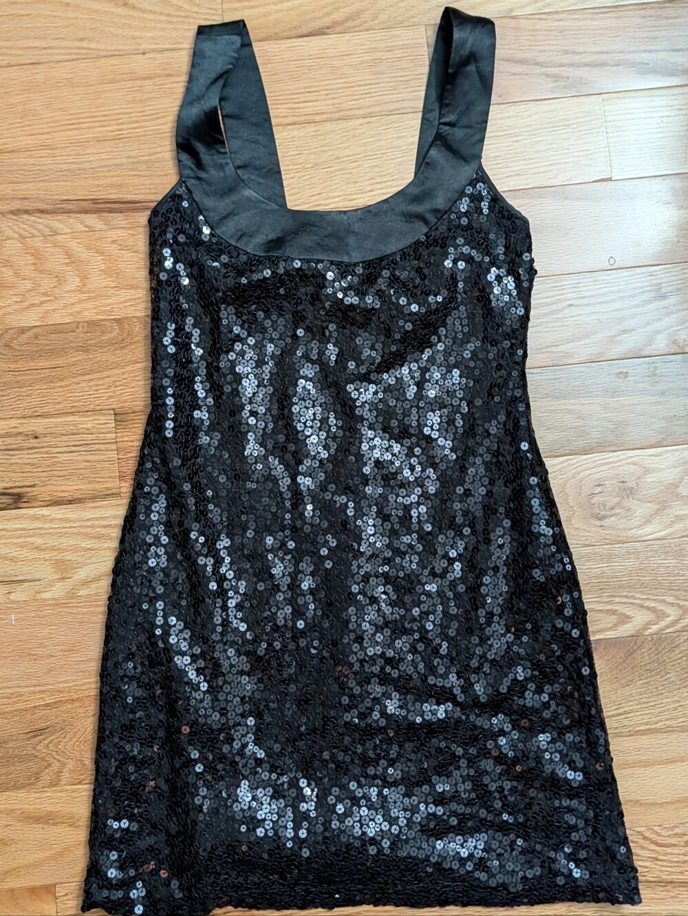 Teeze Me Black Sequin Mini Dress with Satin Straps